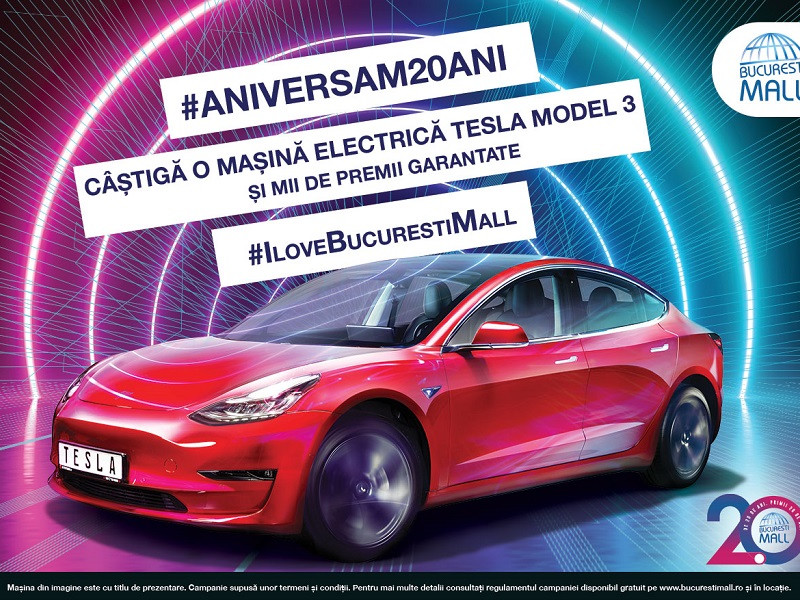 BUCUREȘTI MALL-VITAN ANIVERSEAZĂ 20 DE ANI ȘI ÎȚI OFERĂ ȘANSA SĂ CÂȘTIGI O MAȘINĂ ELECTRICĂ TESLA MODEL 3 BUCUREȘTI MALL-VITAN ANIVERSEAZĂ 20 DE ANI ȘI ÎȚI OFERĂ ȘANSA SĂ CÂȘTIGI O MAȘINĂ ELECTRICĂ TESLA MODEL 3