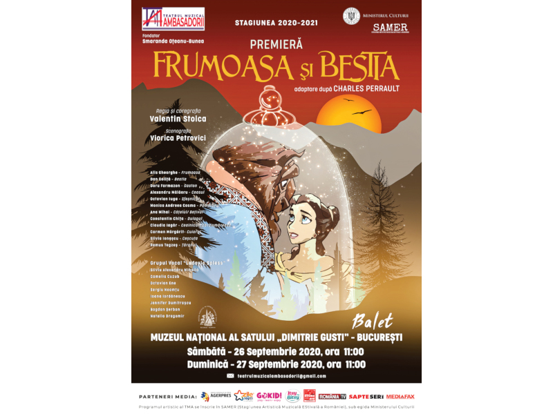 Teatrul Muzical Ambasadorii deschide stagiunea 2020-2021 cu premiera baletului „Frumoasa și Bestia”, în cadrul SAMER 2020, proiect inițiat de Ministerul Culturii